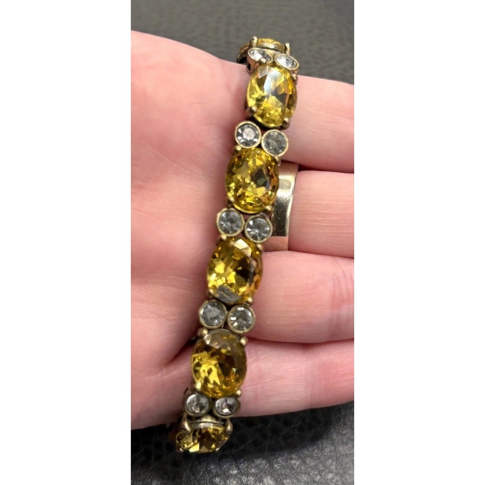 J. Crew Yellow Crystal Rhinestone Stretch Tennis Bracelet Brass Tone